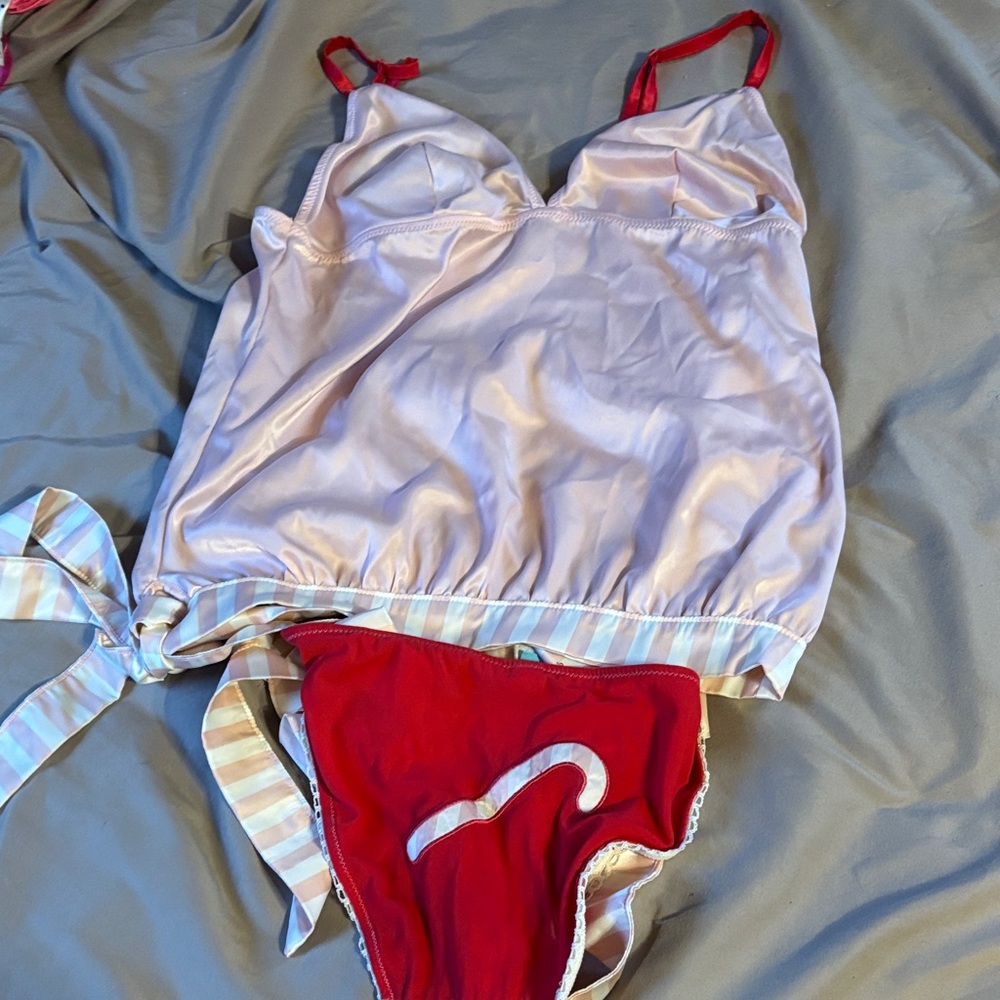 Silky White and Red Lingerie Set